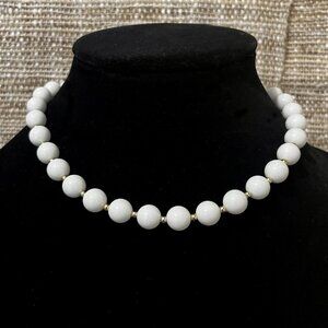 Vintage White Lucite and Gold Bead Choker Necklace, Unsigned 1970s